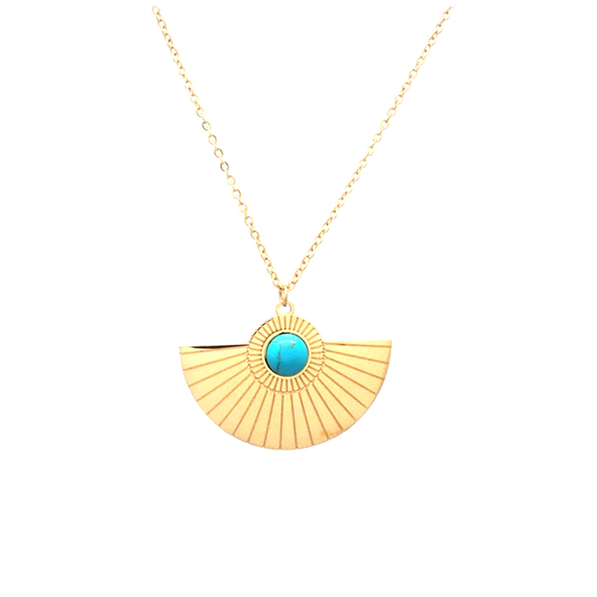 Collier créateur acier \'Cléopatra\' turquoise doré - 30x20 mm - [Q5030]