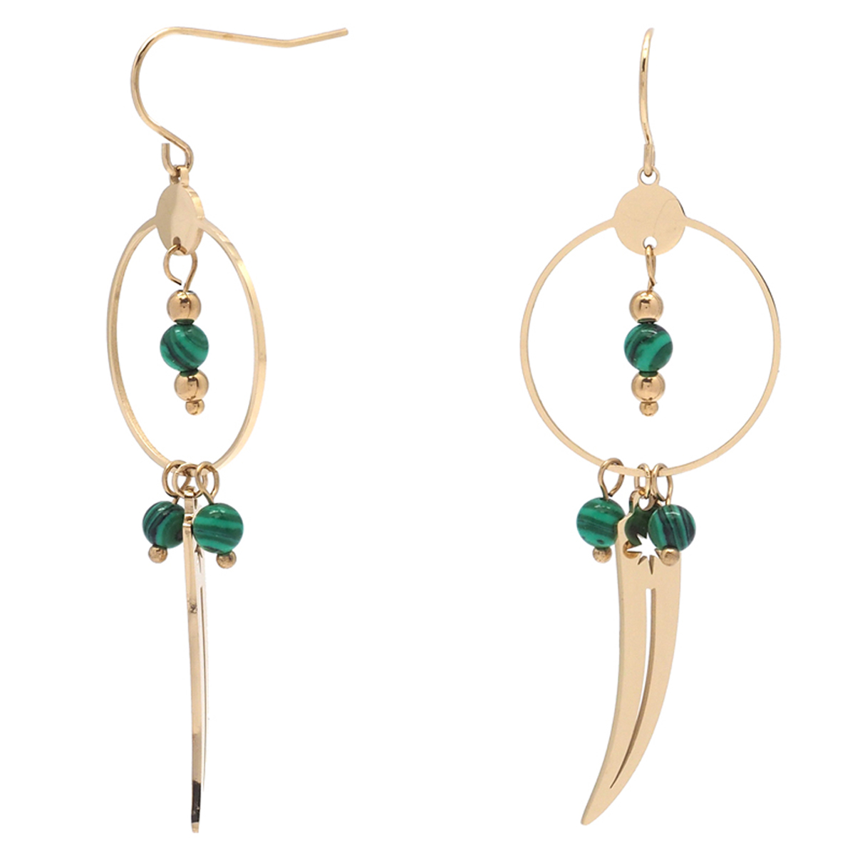 Boucles créateur acier \'Boho\' vert doré - 55x20 mm - [Q5041]