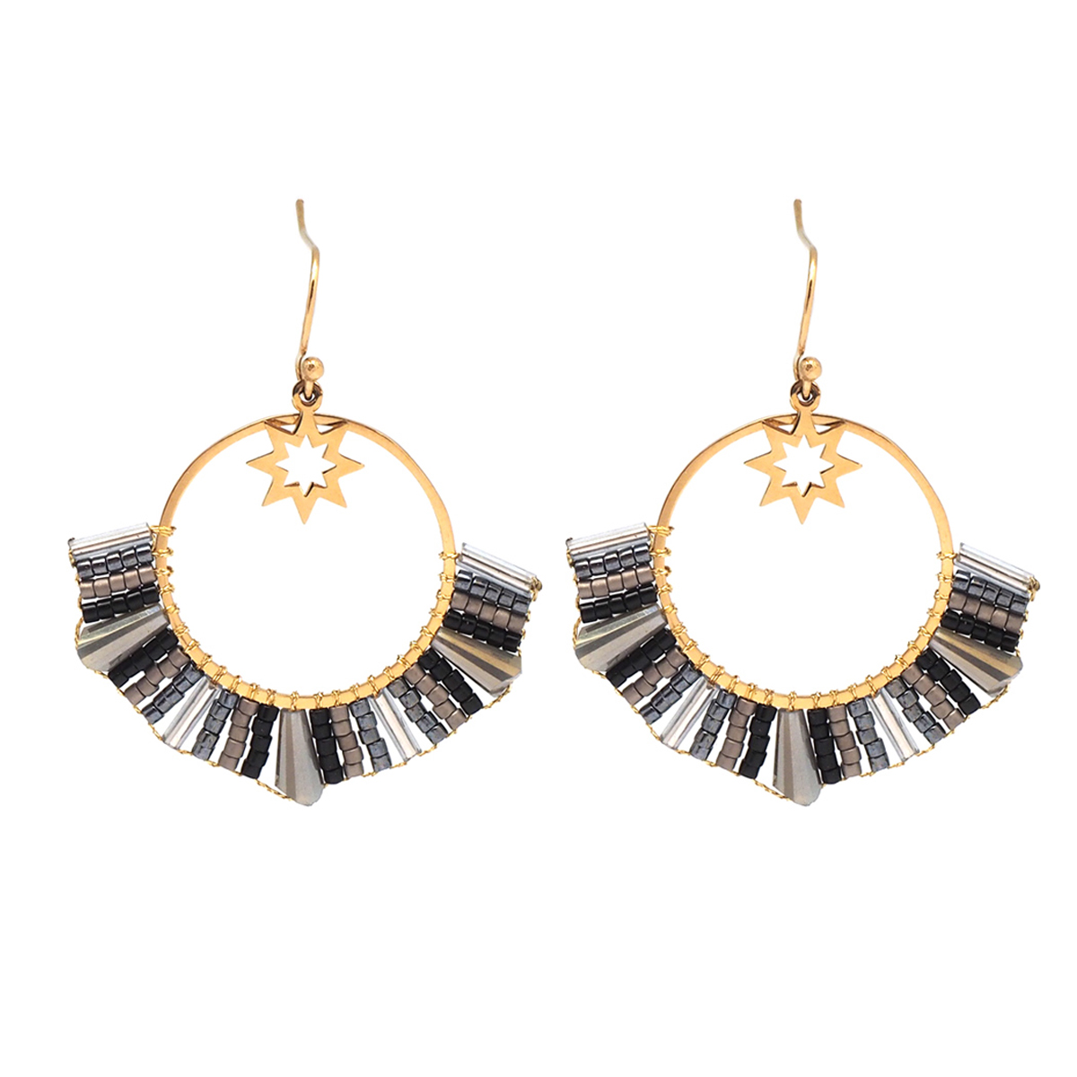 Boucles créateur acier \'Boho\' gris doré - 40x35 mm - [Q5044]