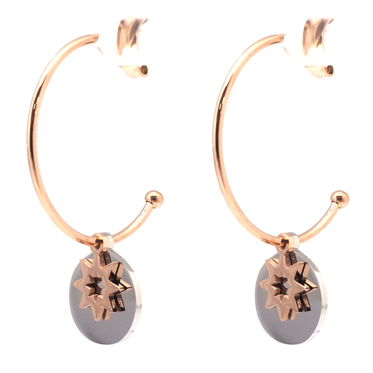 Créoles créateur acier \'Une Etoile est Née\' rose gold gris - 25 mm, 12 mm - [Q5059]