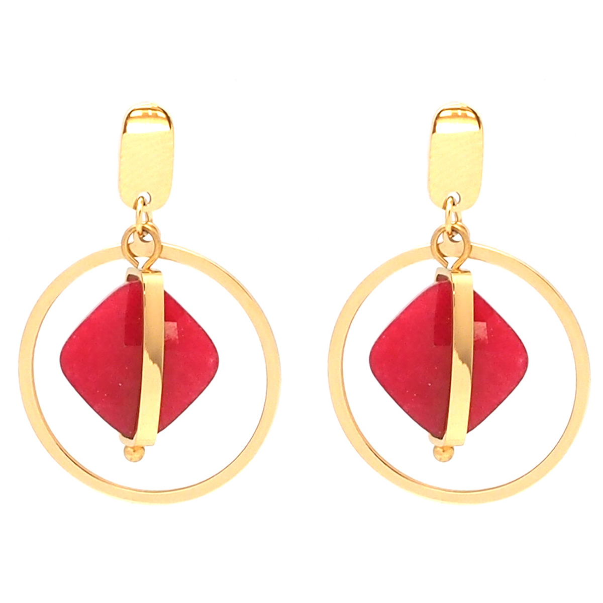 Boucles créateur acier \'Boho\' rouge doré - 30x20 mm - [Q5079]