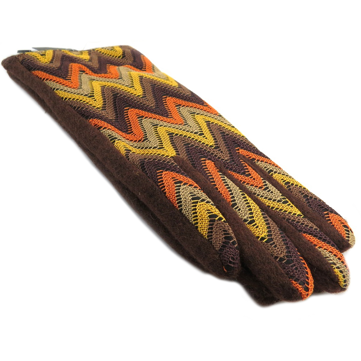 Gants laine \'Clothilde\' marron orange - [Q5164]