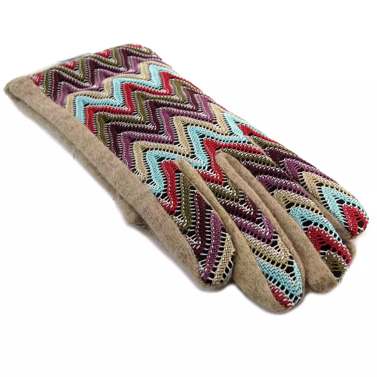 les trésors de lily Gants laine 'Clothilde' beige multicolore [Q5171]
