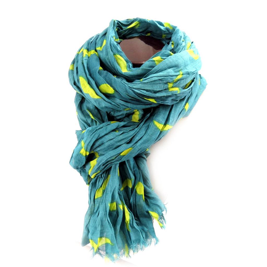 Echarpe coton \'Moustaches\' vert jaune - 110x180 cm - [Q5296]