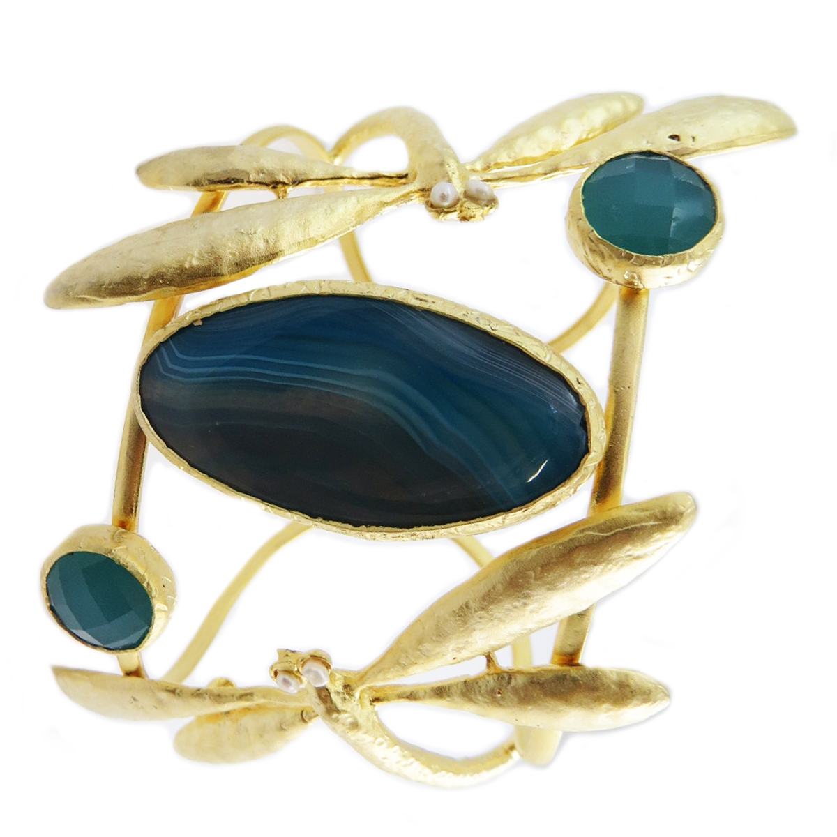 Bracelet artisanal \'Cléopatra\' turquoise doré (libellules) - 60 mm 60 mm - [Q5605]