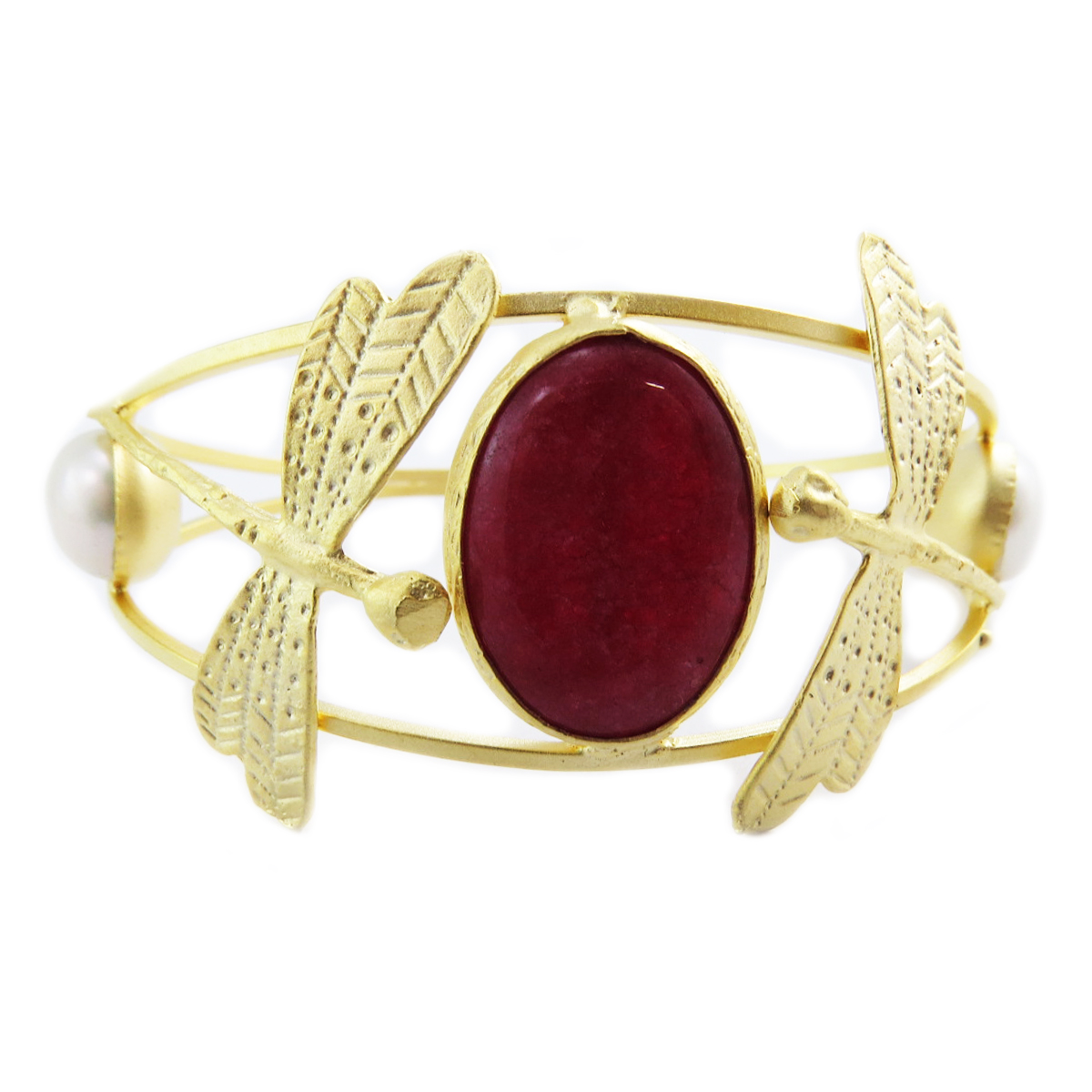 Bracelet artisanal \'Cléopatra\' rouge doré (libellules) - 70 mm 35 mm - [Q5611]