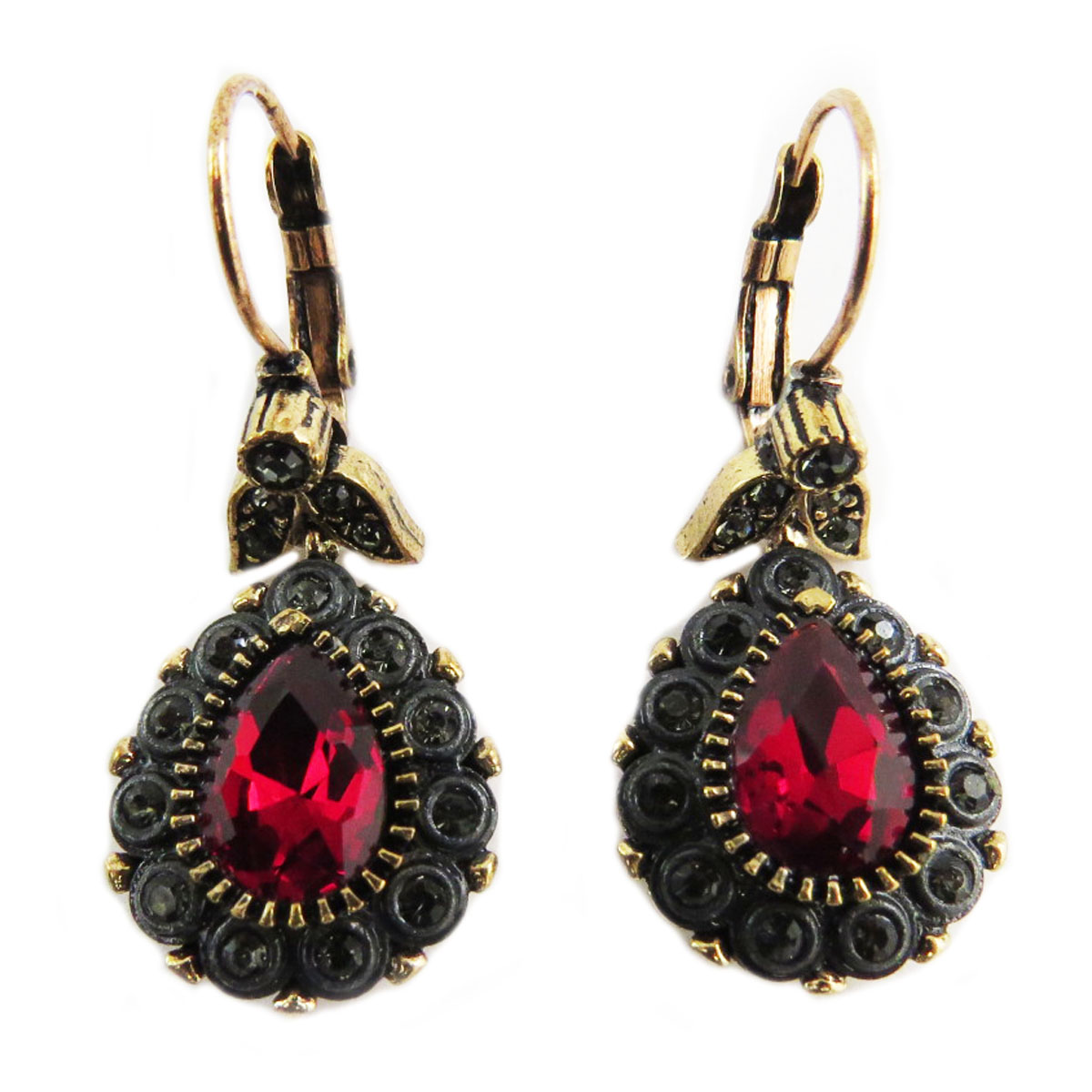 Boucles artisanales \'Cléopatra\' rouge noir doré - 25x15 mm - [Q5615]