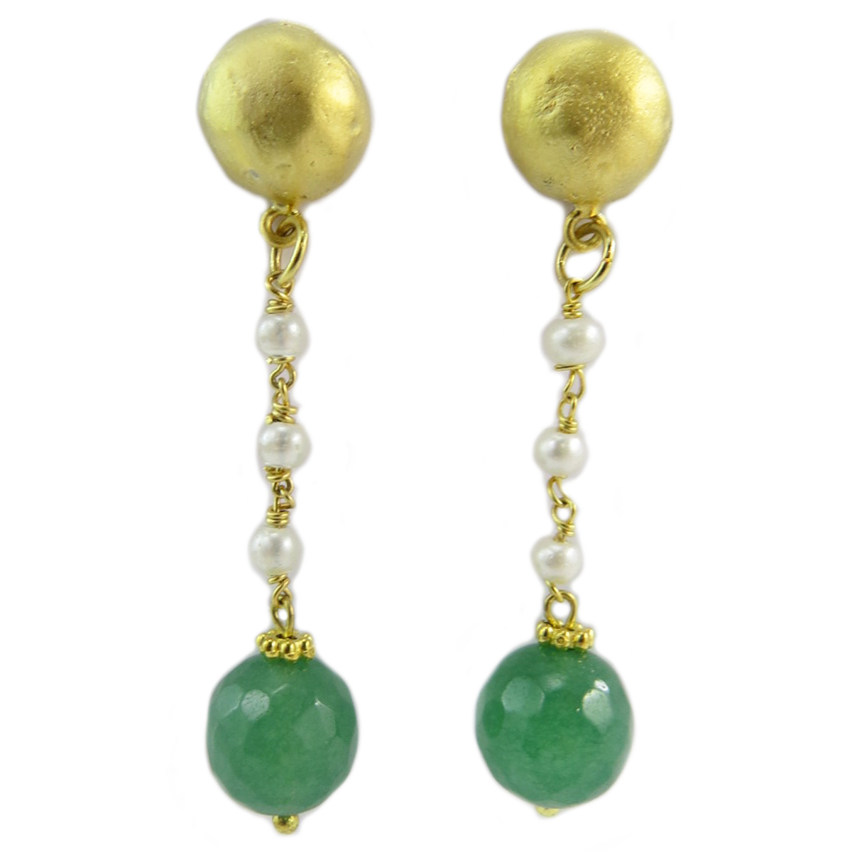 Boucles artisanales \'Cléopatra\' vert blanc doré - 55x12 mm - [Q5655]