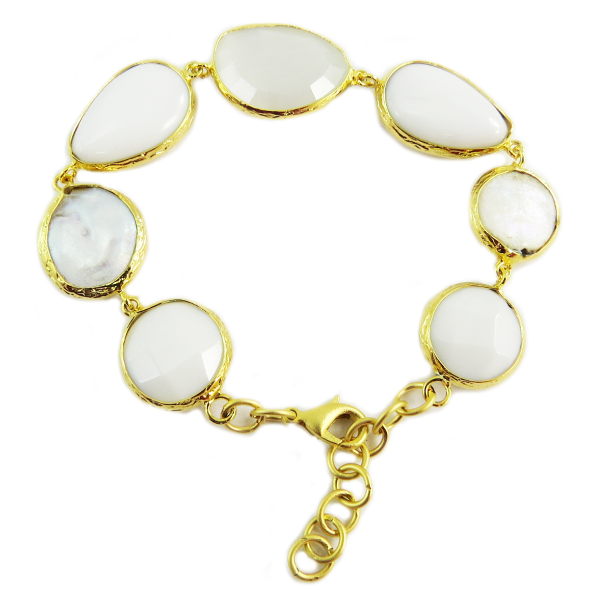 Bracelet artisanal \'Cléopatra\' blanc doré - largeur 15 mm - [Q5660]