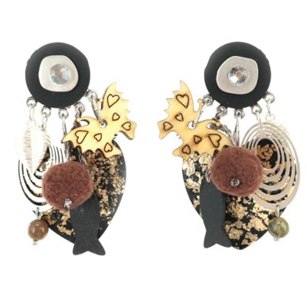 Clips créateur \'Lilipoupettes\' noir doré argenté - 65x35 mm - [Q5795]