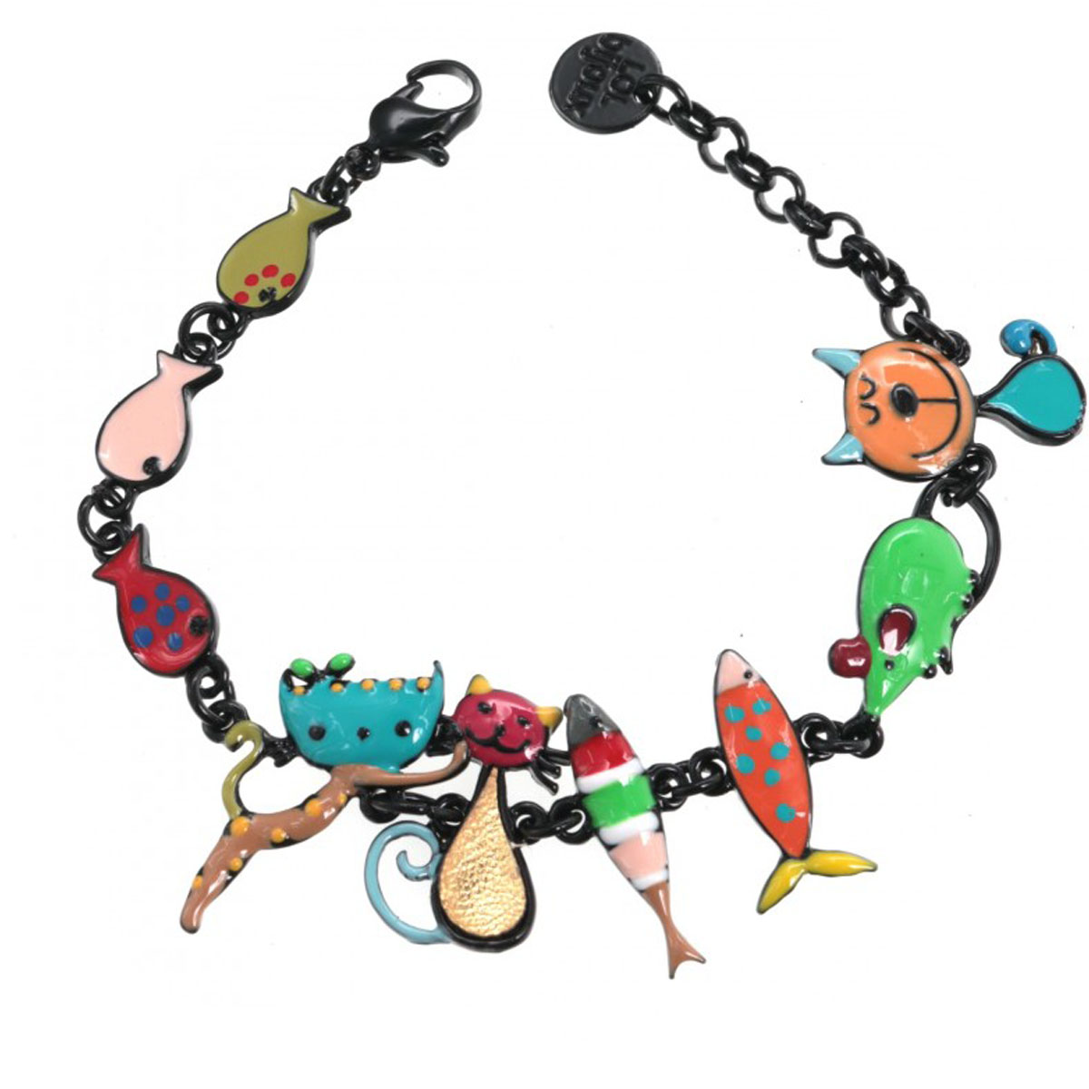 Bracelet créateur \'Lilipoupettes\' (chats, sardines) multicolore - largeur 3 cm - [Q5800]