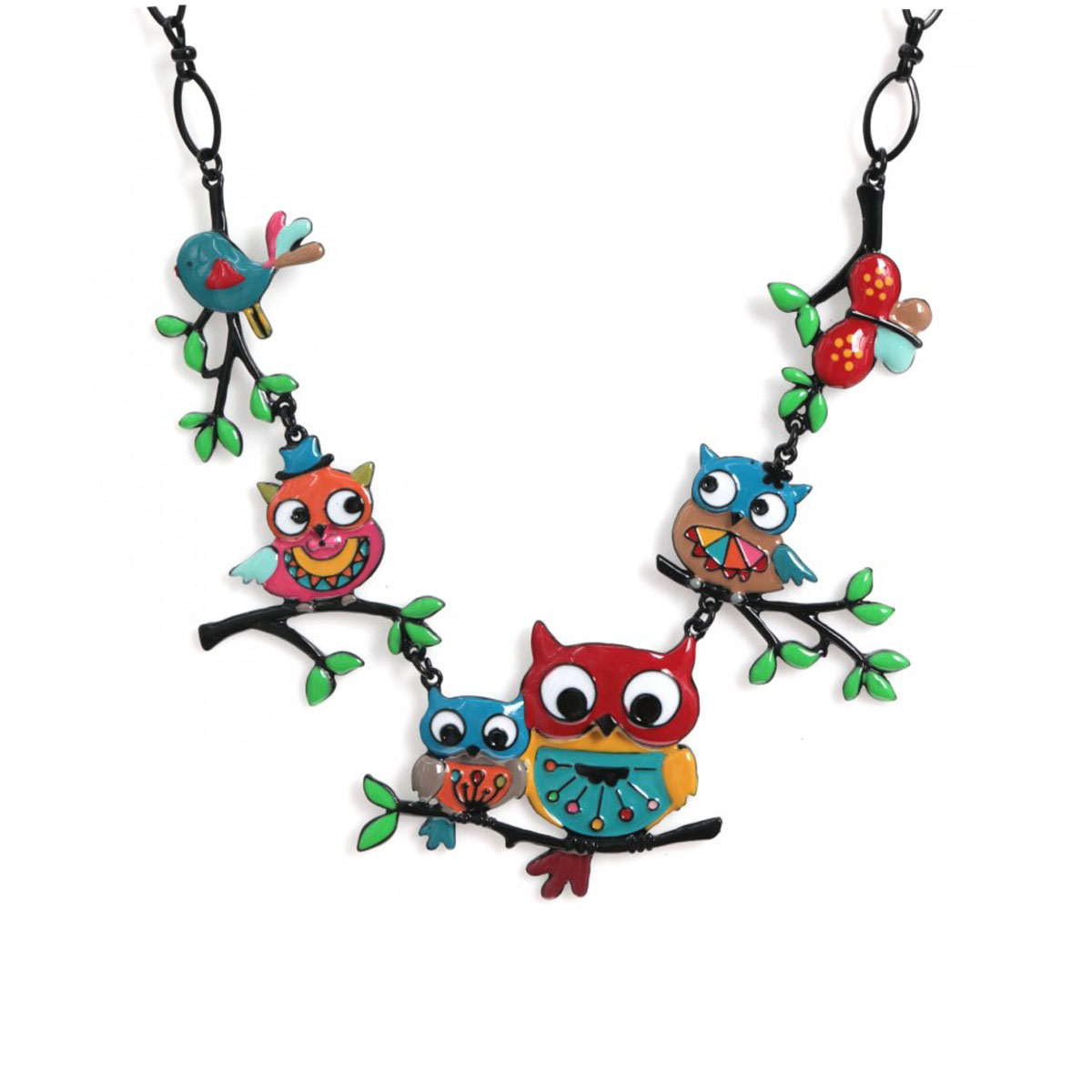 Collier créateur \'Lilipoupettes\' (hiboux) multicolore - 60x45 mm - [Q5808]