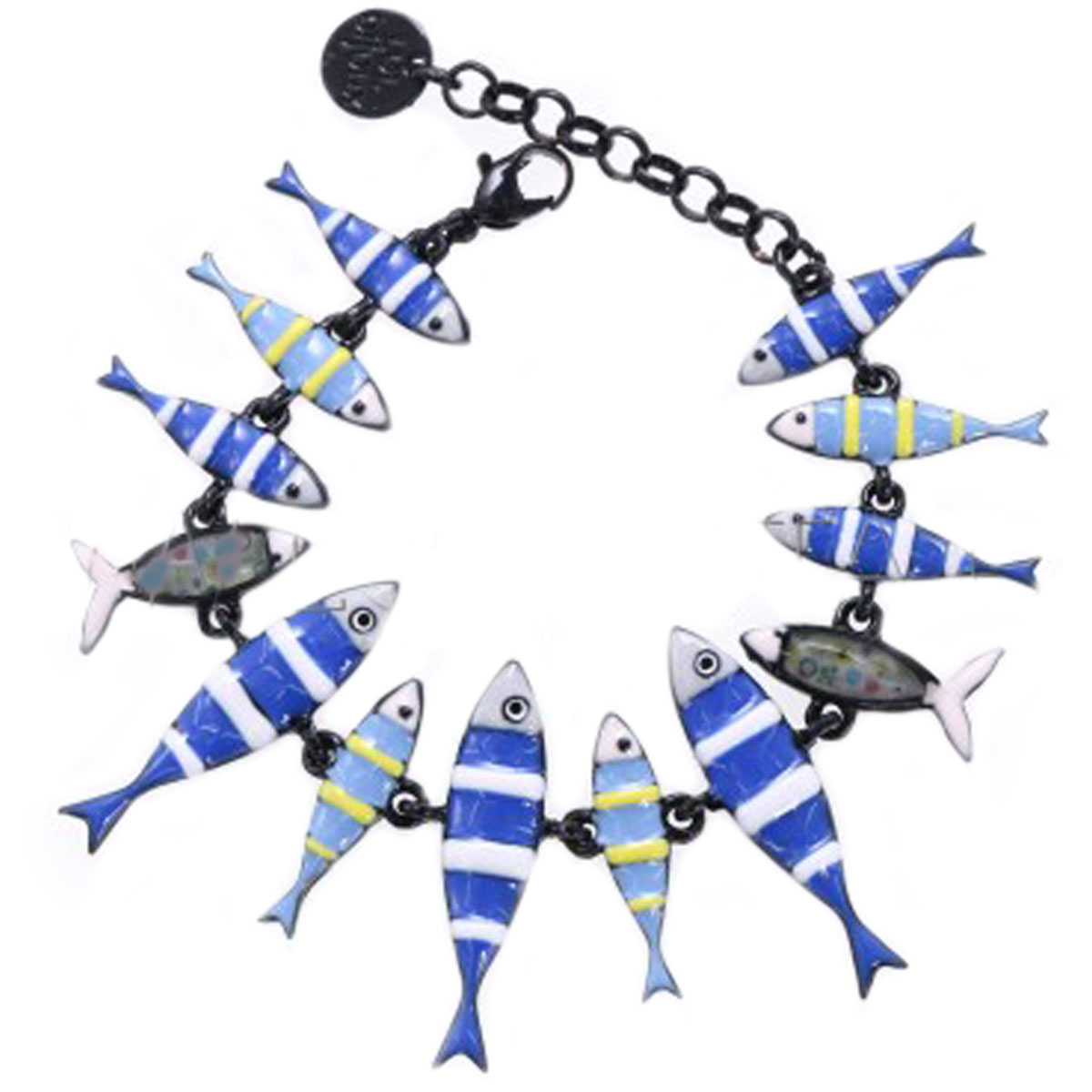 Bracelet créateur \'Lilipoupettes\' (sardines) bleu noir - 33x8 mm - [Q5810]