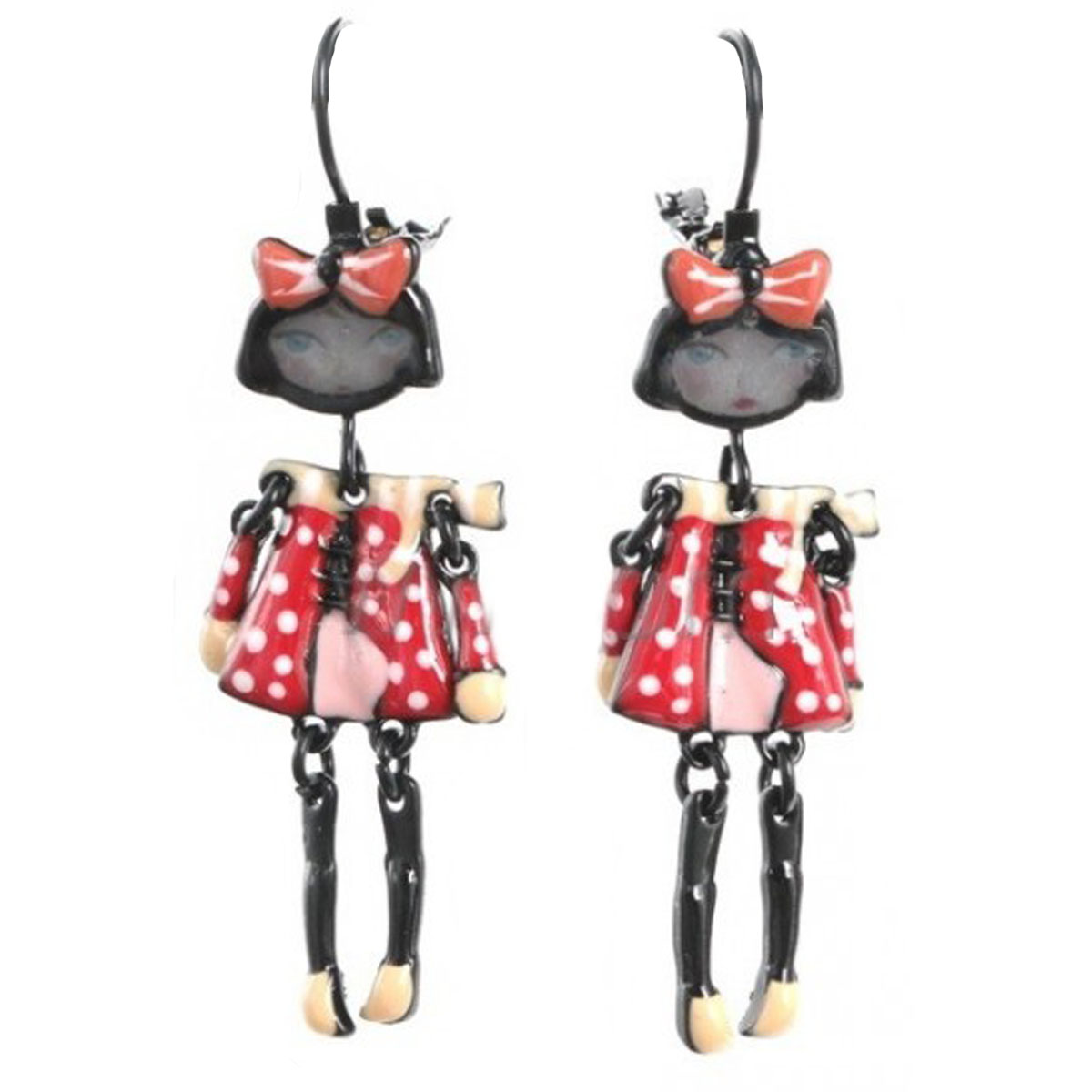 Dormeuses créateur \'Lilipoupettes\' (poupée articulée) rouge noir - 45x18 mm - [Q5817]