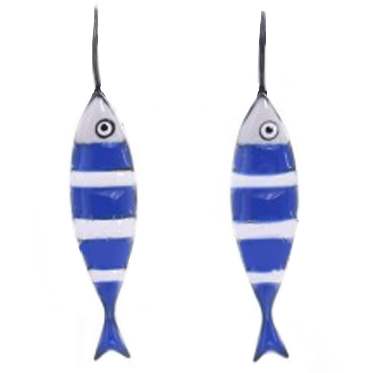 Dormeuses créateur \'Lilipoupettes\' (sardines) bleu blanc - 33x8 mm - [Q5819]