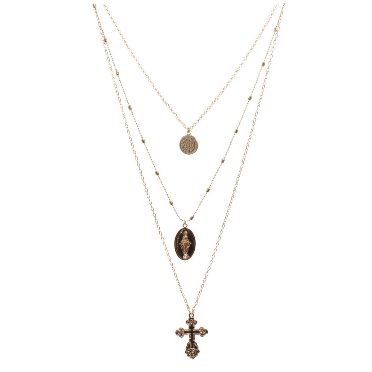 Sautoir créateur \'Carmen\' doré (3 rangs) - 42, 55 et 72 cm - [Q5832]
