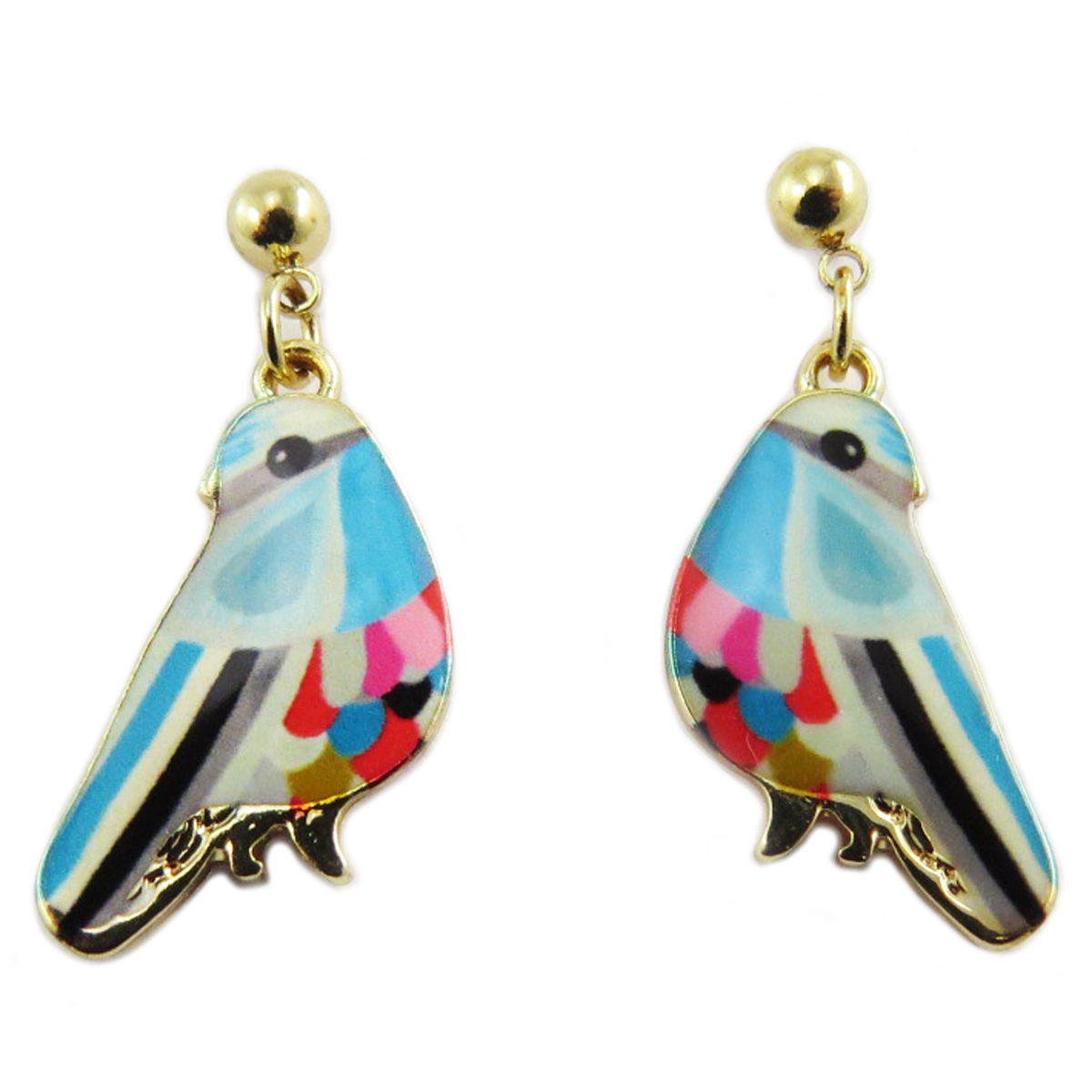 Boucles Créateur \'Oiseaux\' bleu doré - 23x15 mm - [Q5841]