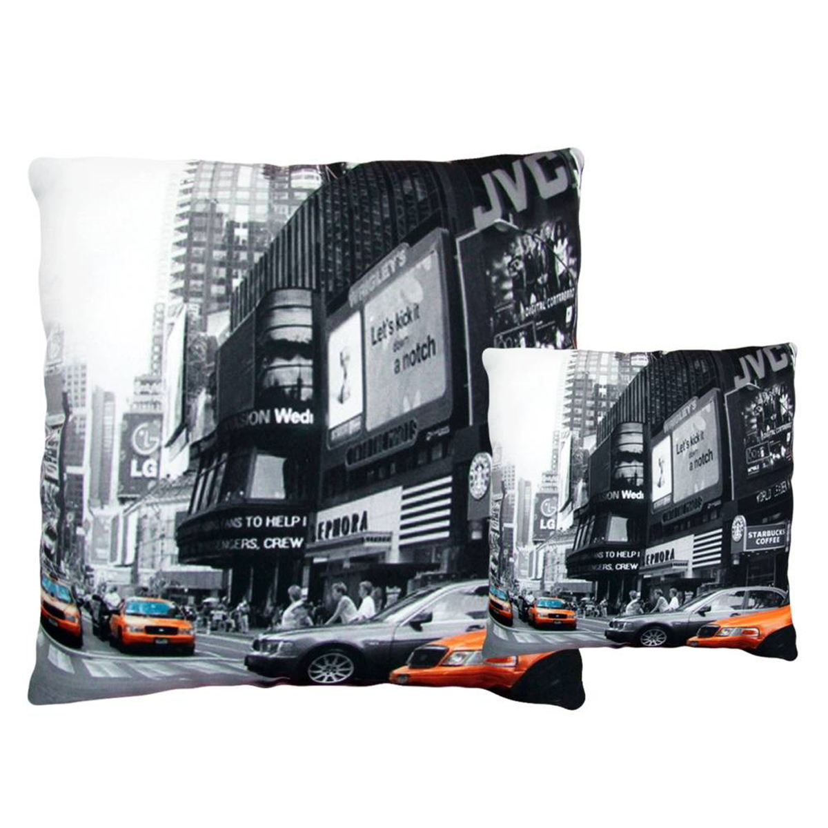 Coussin déco \'New York\' noir gris orange - 35 cm - [Q5864]