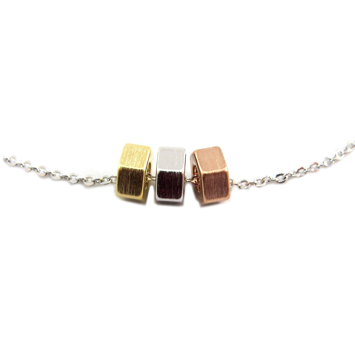 Bracelet artisanal \'Boho\' argenté tricolore -  9x7 mm - [Q6083]