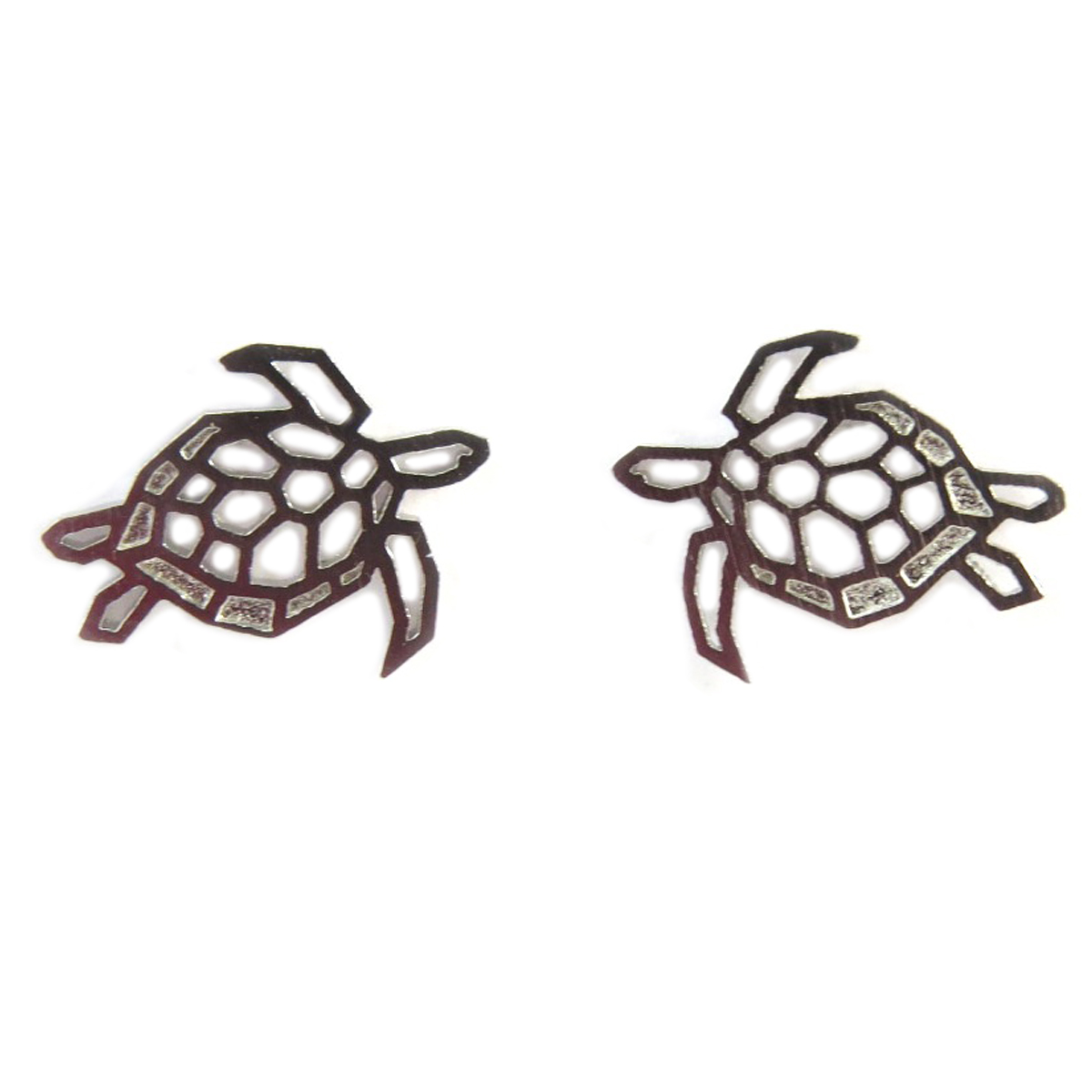 Boucles artisanales \'Tortue\' argenté - 13x10 mm - [Q6095]