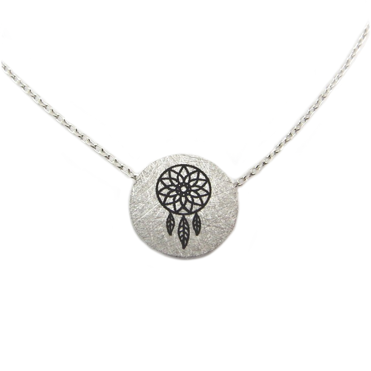 Collier artisanal \'Boho\' argenté (dreamcatcher) - 12 mm - [Q6133]