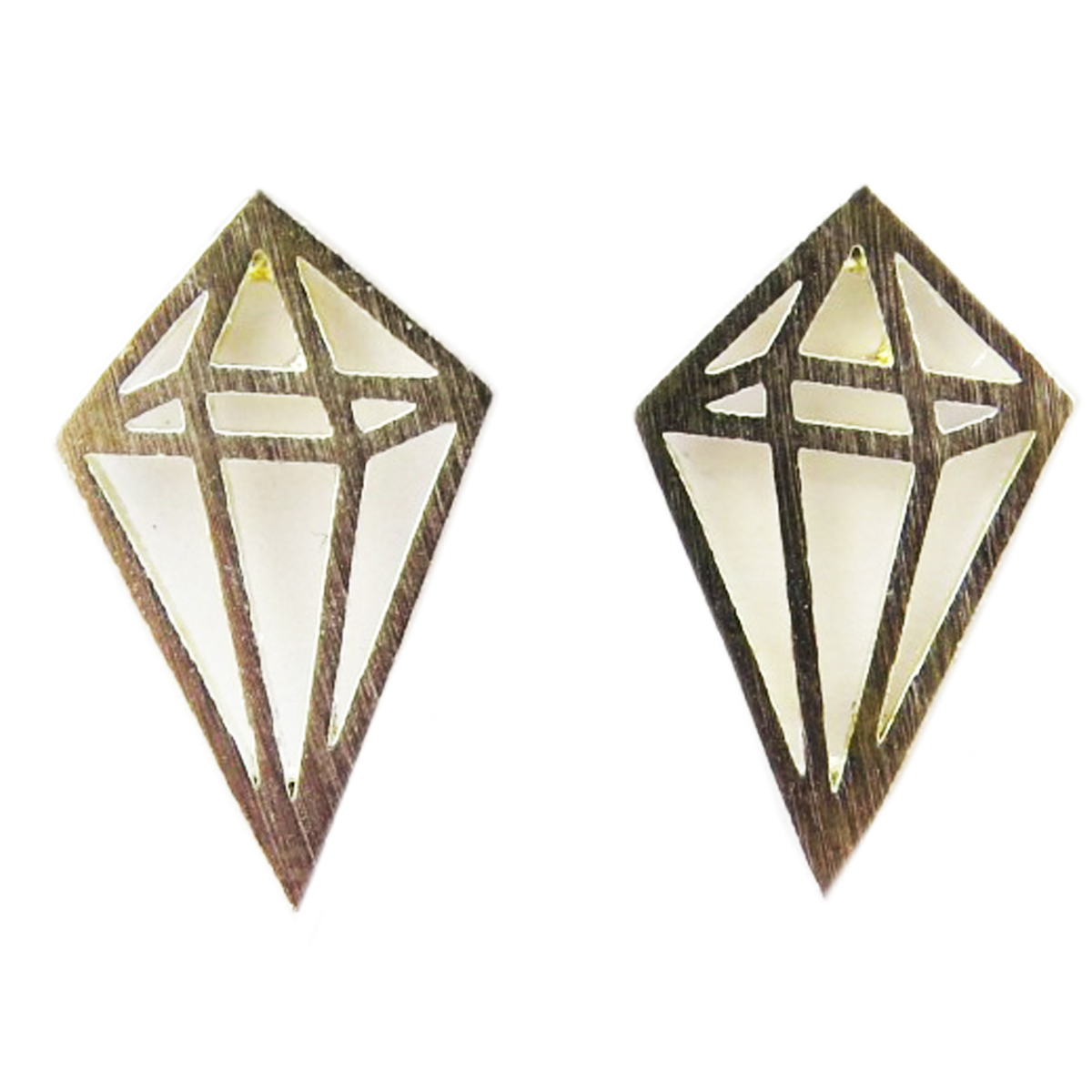 Boucles artisanales \'Origami\' argenté (diamant) - 13x9 mm - [Q6138]