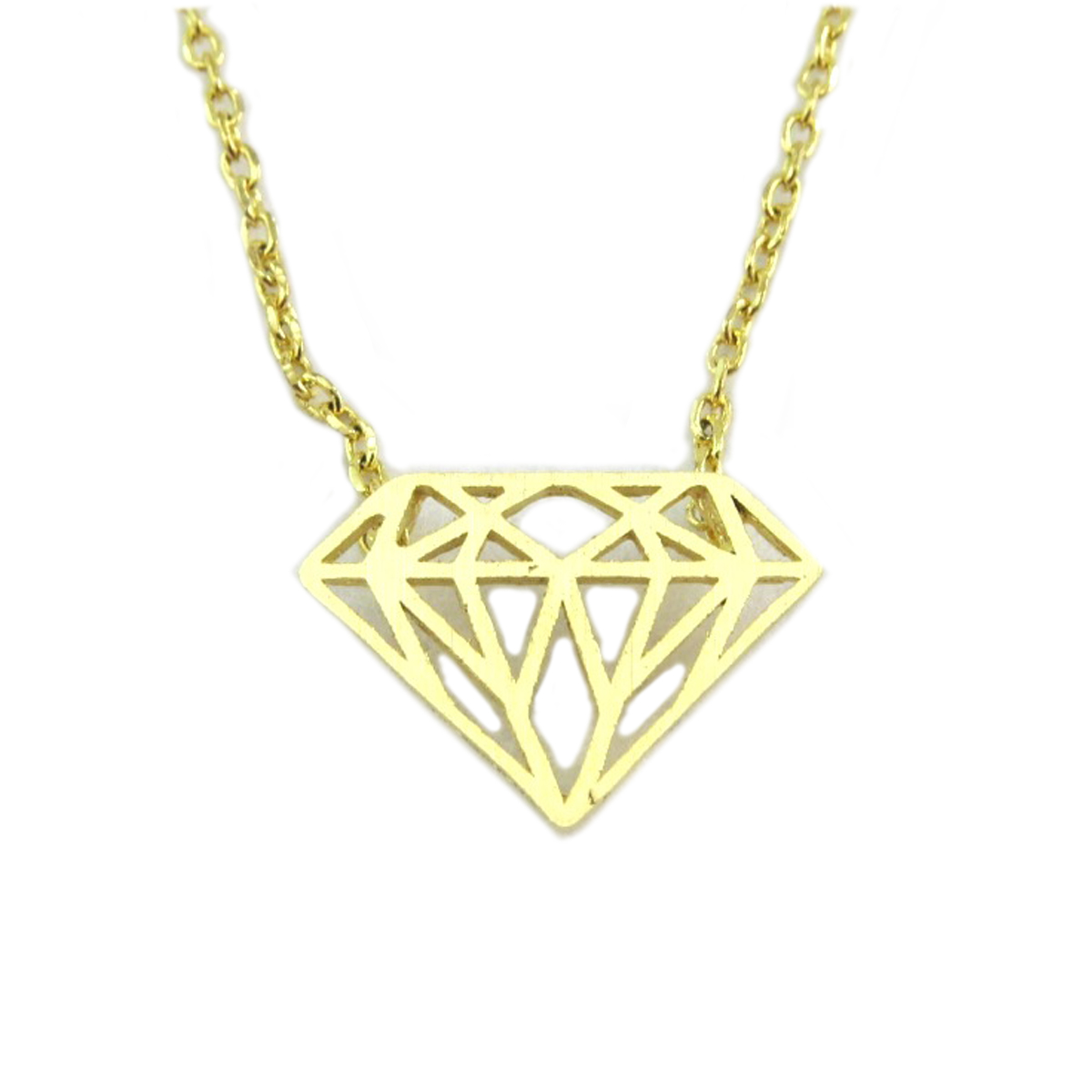 Collier artisanal \'Origami\' (diamant) doré - 14x10 mm - [Q6150]