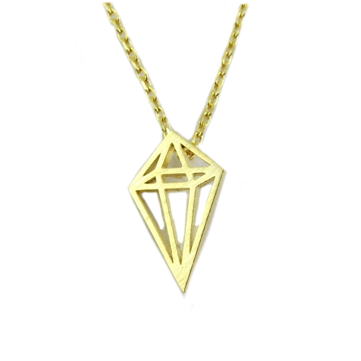 Collier artisanal \'Origami\' (diamant) doré - 14x8 mm - [Q6153]