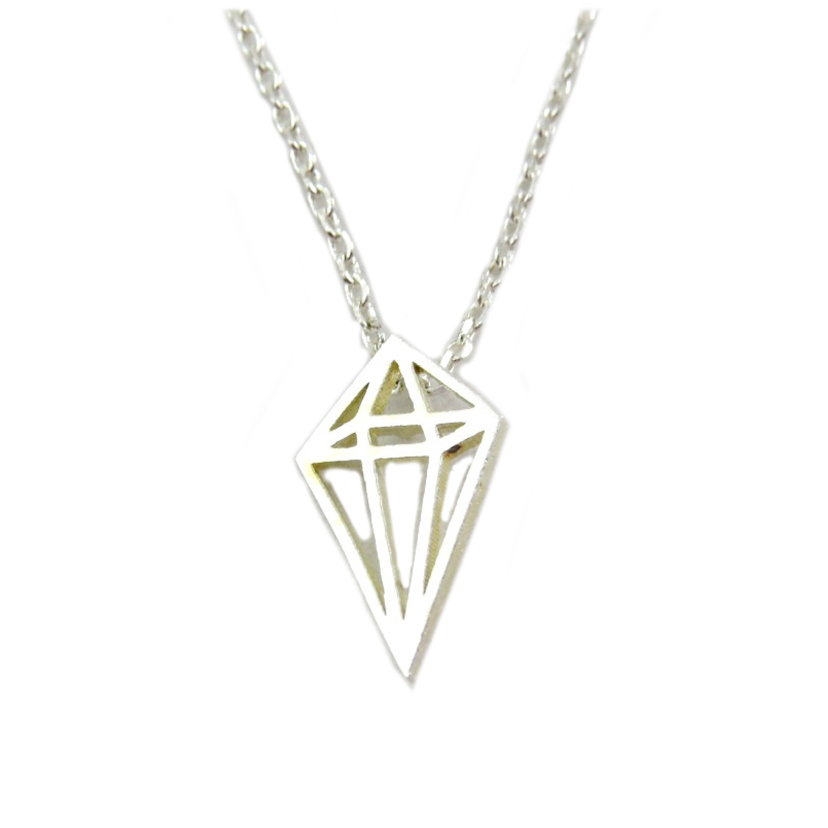 Collier artisanal \'Origami\' (diamant) argenté - 14x8 mm - [Q6154]