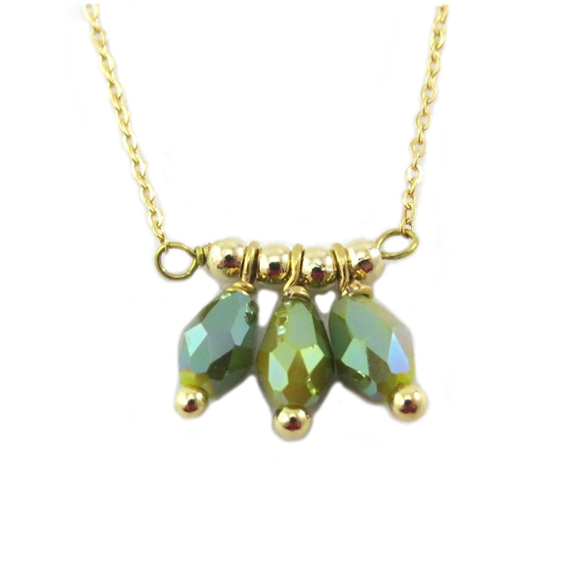 Collier artisanal \'Boho\' vert doré - 11x7 mm - [Q6158]