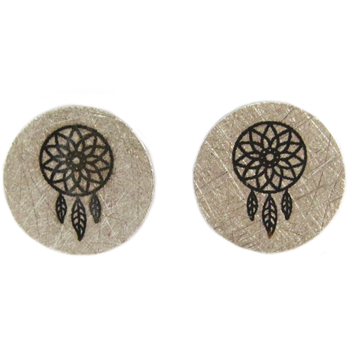 Boucles artisanales \'Boho\' argenté (dreamcatcher) - 12 mm - [Q6188]