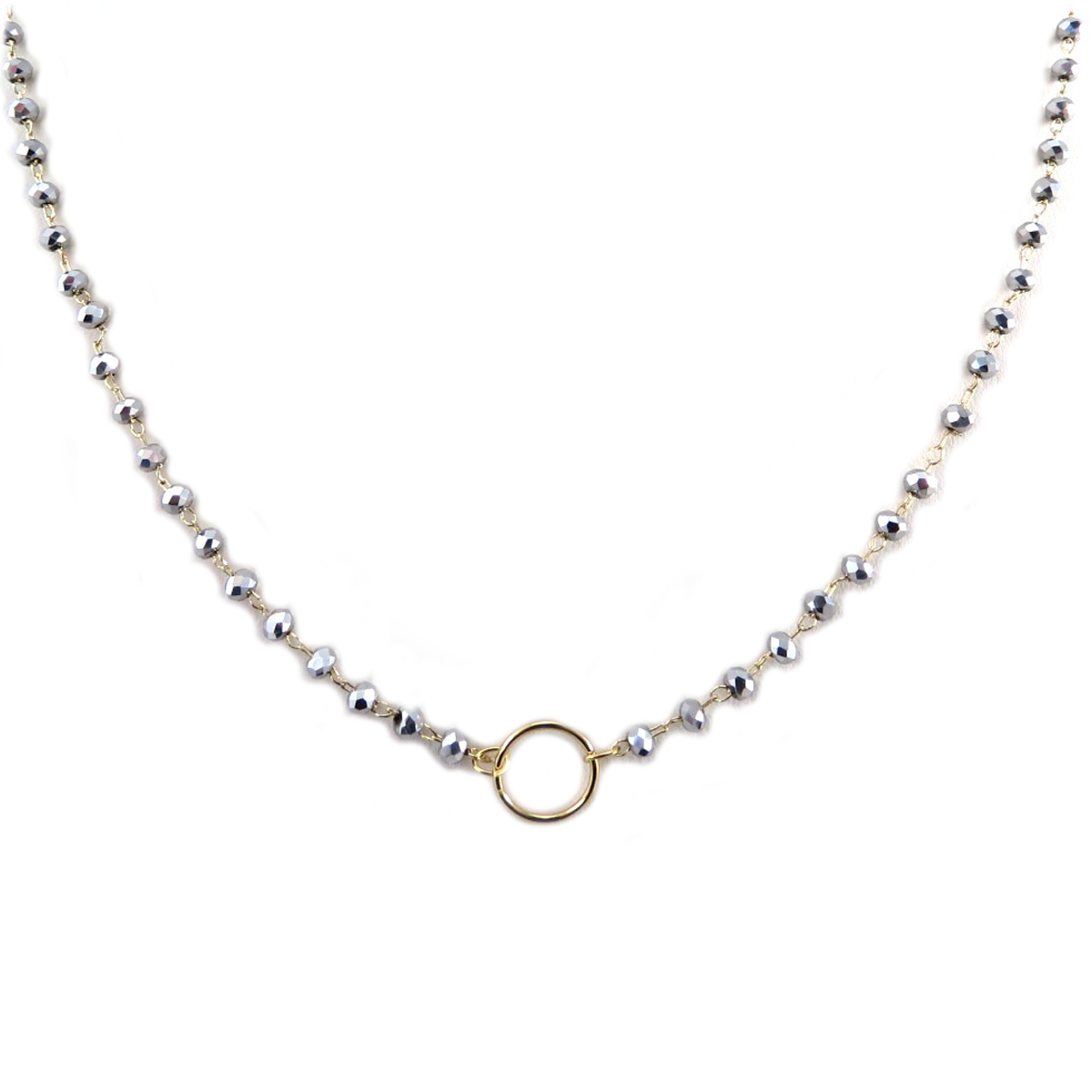Collier artisanal \'Boho\' gris doré - 9 mm - [Q6196]