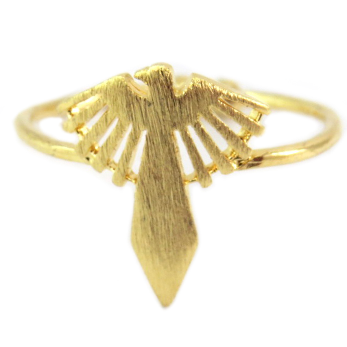 Bague artisanale \'Faucon\' doré - 14x12 mm - [Q6208]
