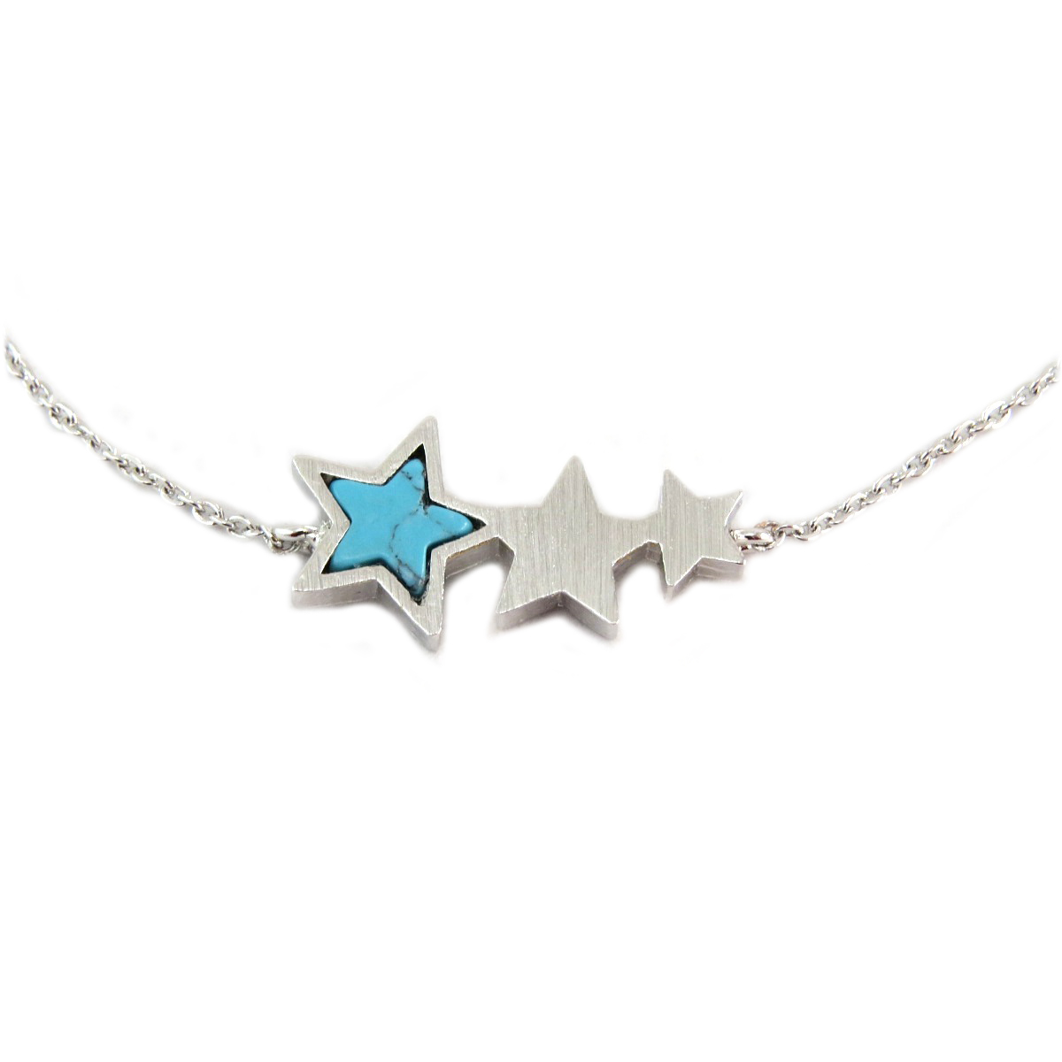 Bracelet artisanal \'Une Etoile est Née\' turquoise argenté -  19x10 mm - [Q6229]