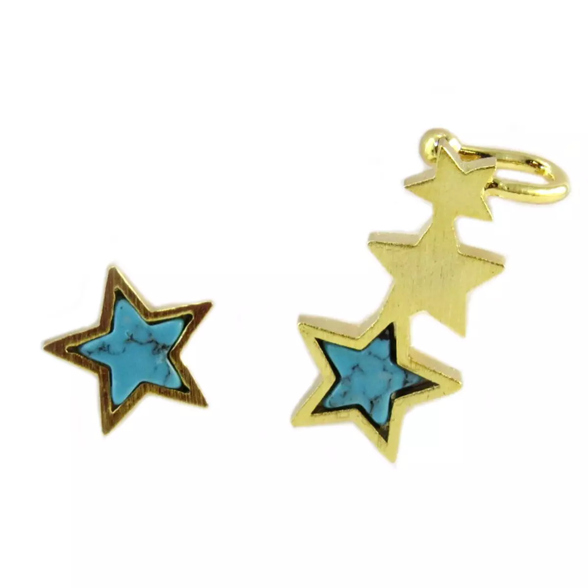 les trésors de lily Boucle bague oreille artisanales 'Une Etoile est Née' turquoise doré 10 mm [Q6236]