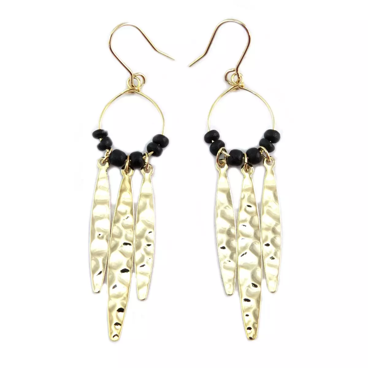 les trésors de lily Boucles artisanales 'Boho' noir doré (bois) 55x15 mm [Q6241]