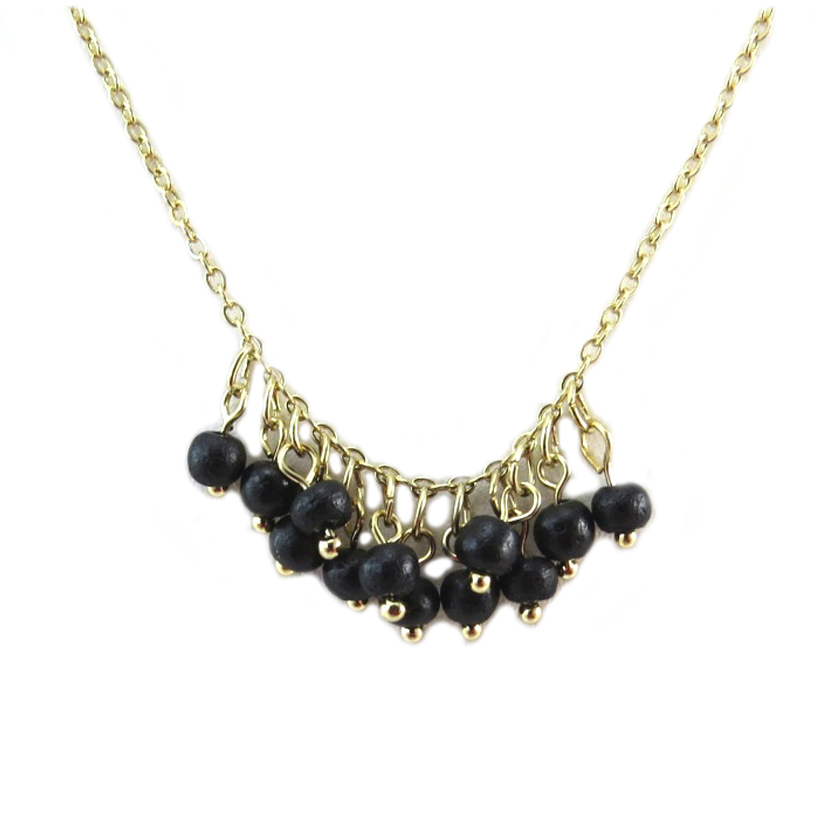 Collier artisanal \'Boho\' noir doré (bois) - 4 mm - [Q6246]