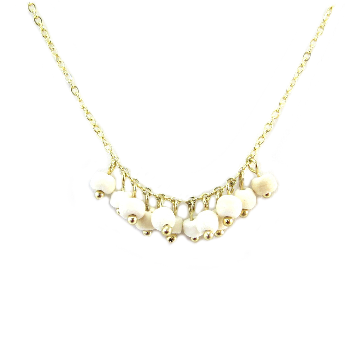 Collier artisanal \'Boho\' beige doré (bois) - 4 mm - [Q6247]