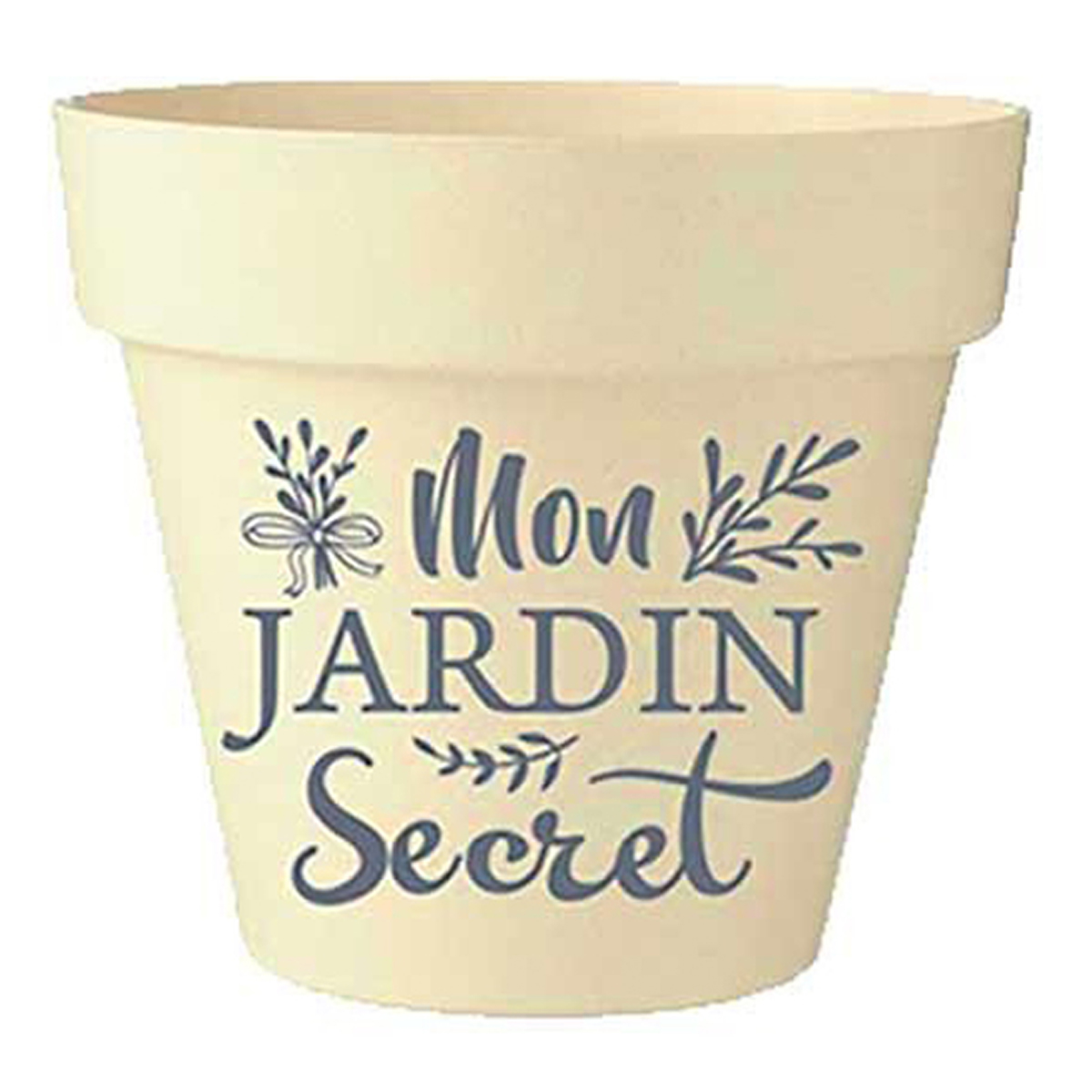 Cache-pot bambou \'Messages\' beige gris (Mon Jardin Secret) -  17x18 cm - [Q6400]