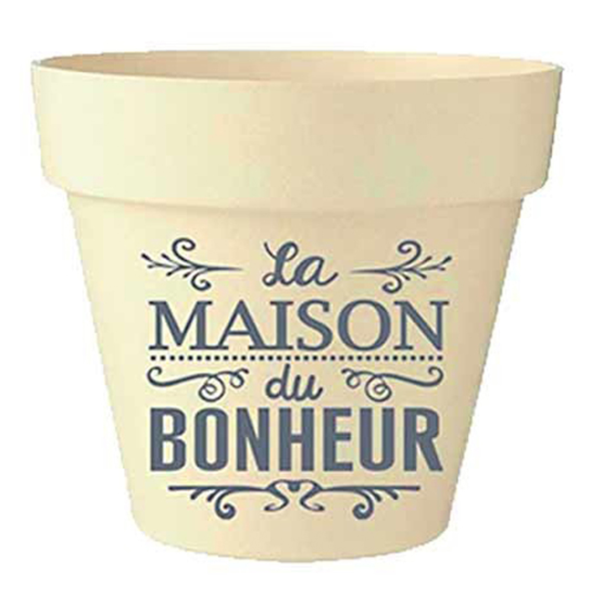 Cache-pot bambou \'Messages\' beige gris (La Maison du Bonheur) -  17x18 cm - [Q6402]