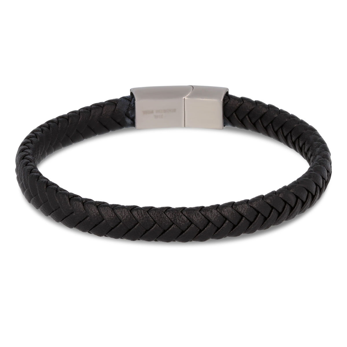 Bracelet acier \'Tresses\' Cuir / Acier - 66 mm , 8 mm - [Q7000]
