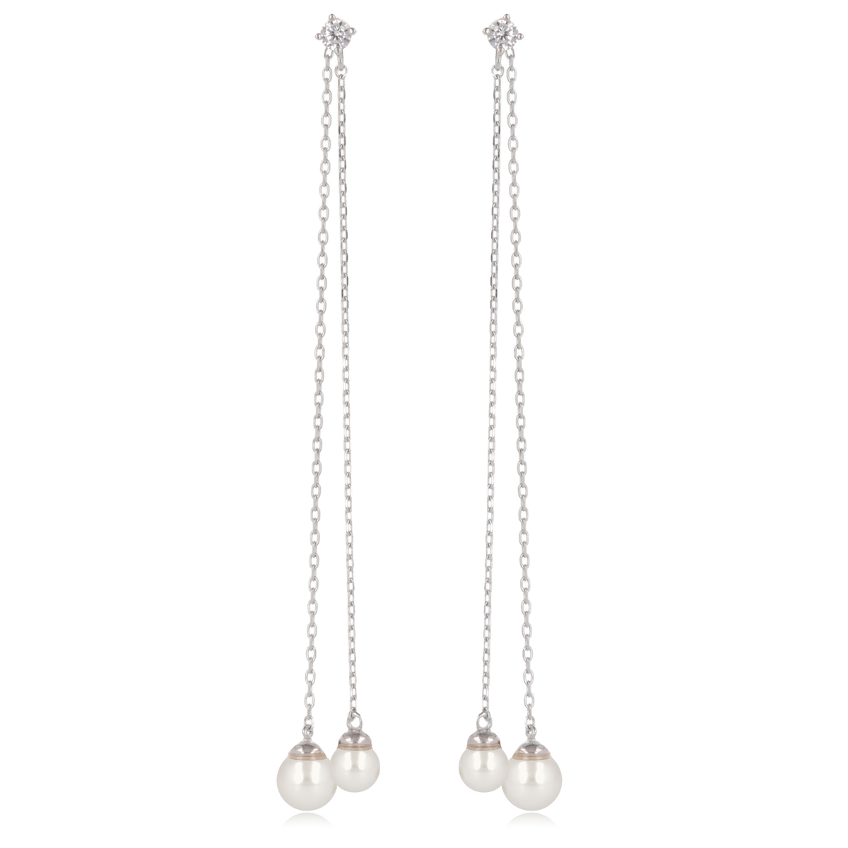 Boucles Argent \'Sissi\' ivoire argenté (rhodié) - 80 mm, perles 5-6 mm - [Q7041]