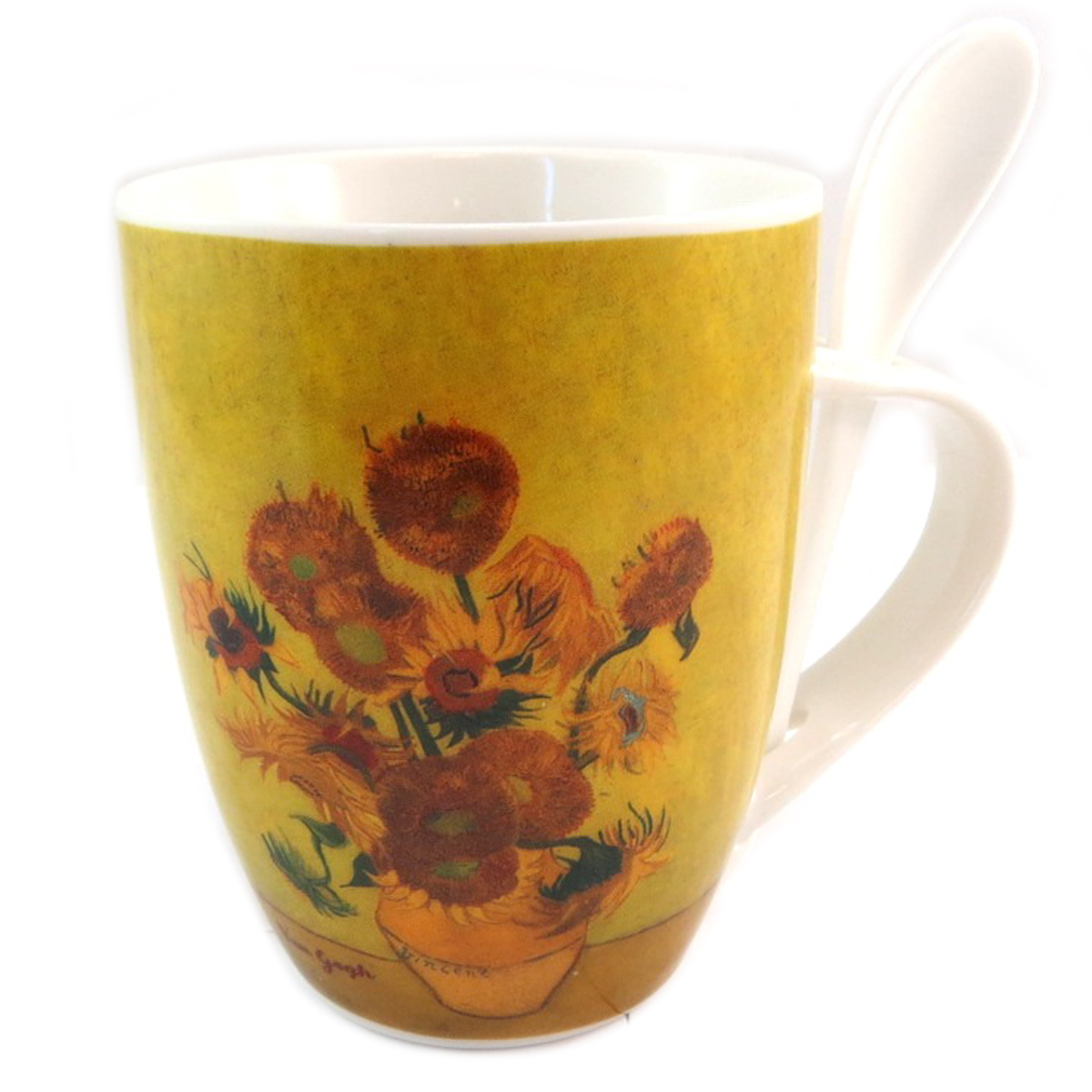 Mug porcelaine + cuillère \'Vincent Van Gogh\' (Les Tournesols) - 105x8 cm - [Q7692]