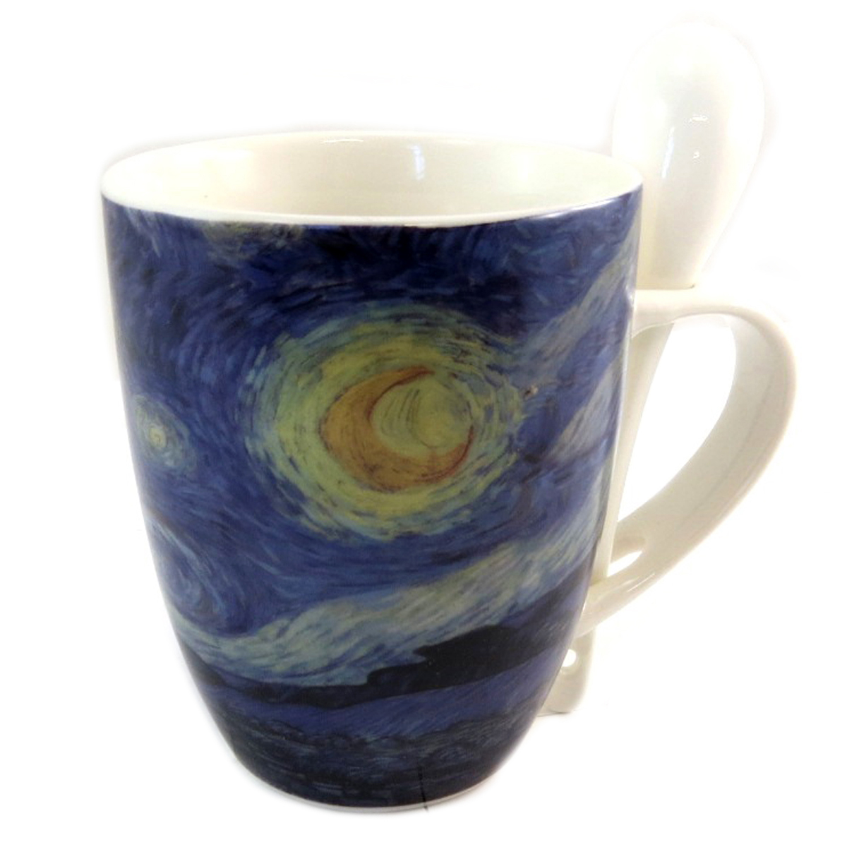 Mug porcelaine + cuillère \'Vincent Van Gogh\' (Nuit Etoilée) - 105x8 cm - [Q7695]