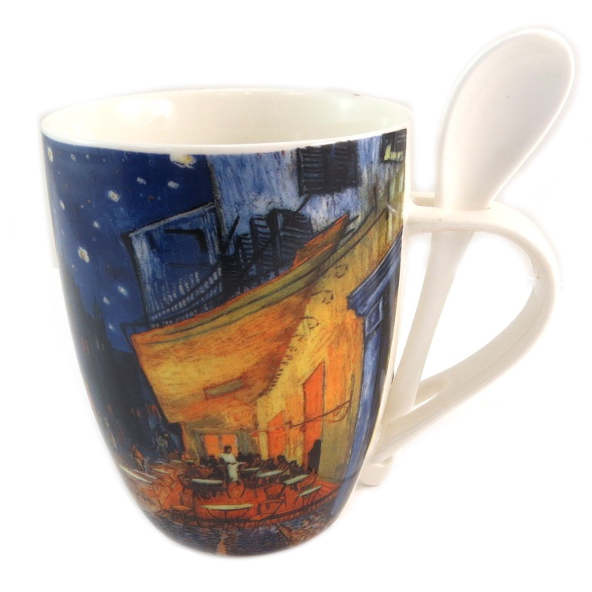Mug porcelaine + cuillère \'Vincent Van Gogh\' (Terrasse du café le soir) - 105x8 cm - [Q7696]