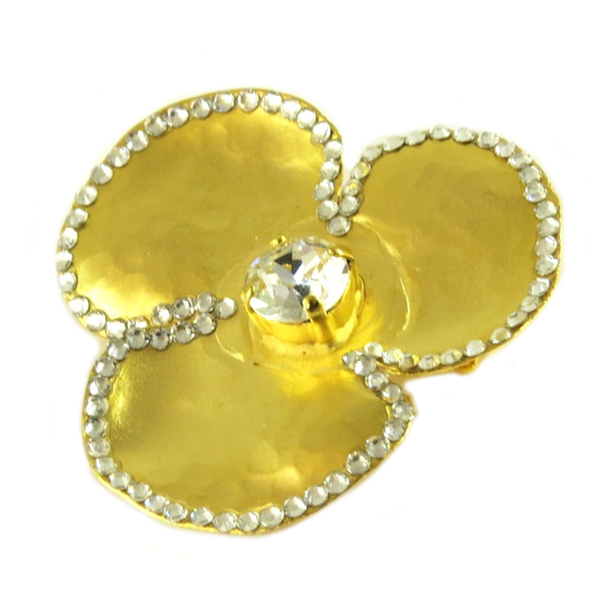 Broche artisanale \'Athena\' blanc doré (fleur) - 40x40 mm - [Q7845]