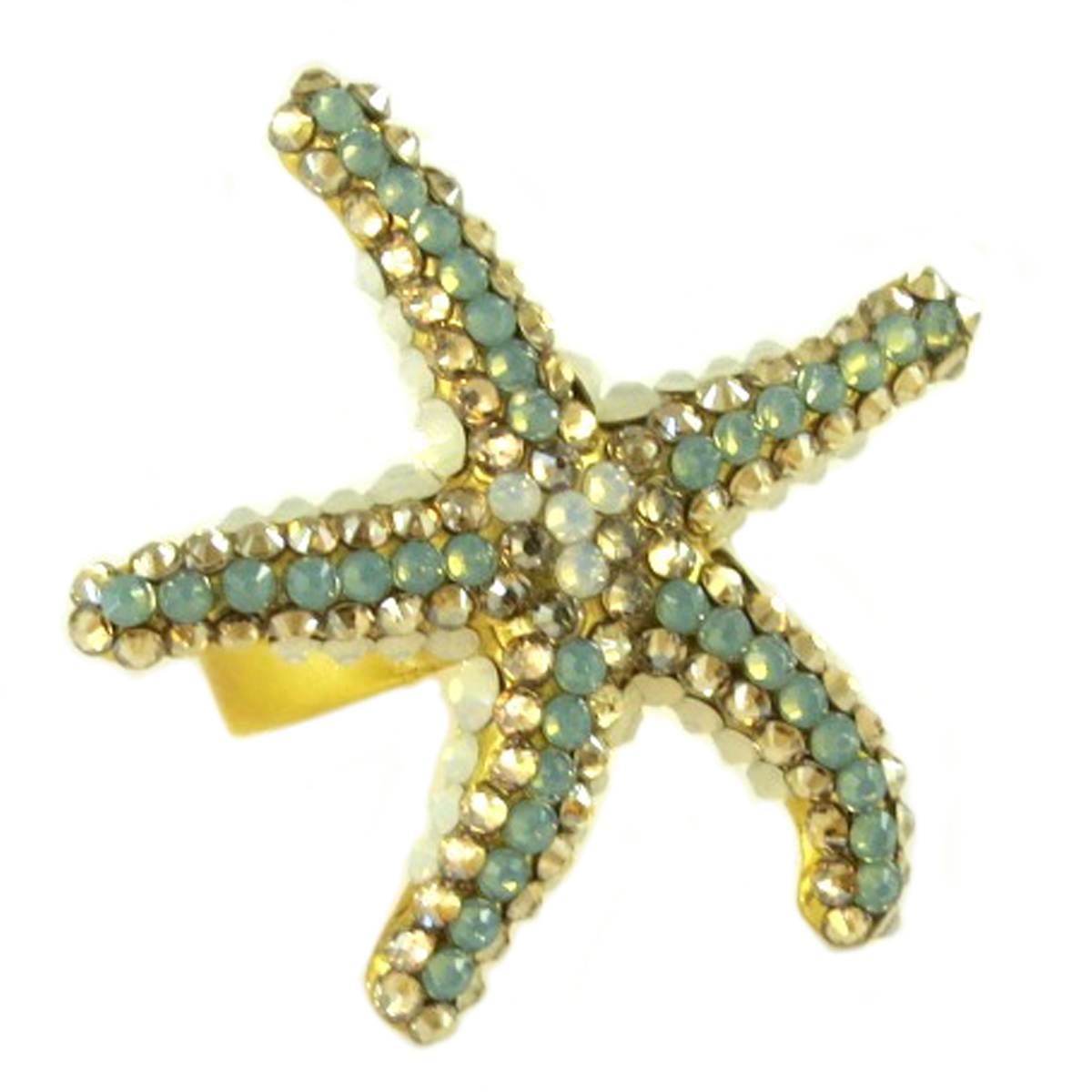 Bague artisanale \'Athena\' vert doré (étoile des mers) - 35 mm - [Q7850]