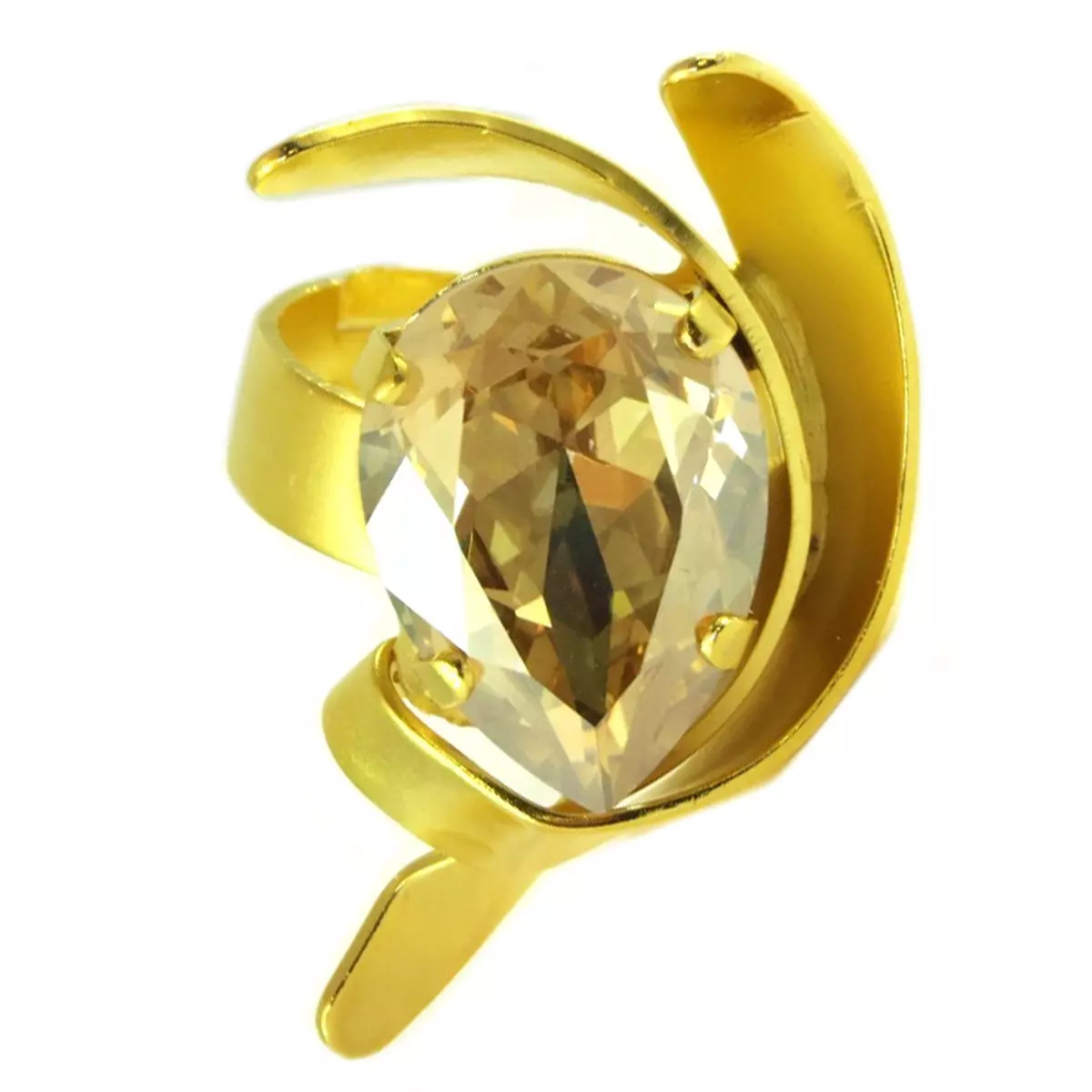 les trésors de lily Bague artisanale 'Athena' champagne doré 35x20 mm [Q7858]