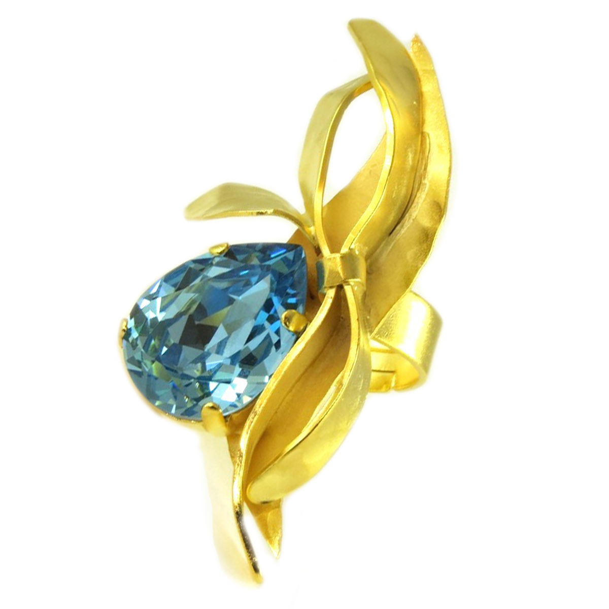 Bague artisanale \'Athena\' turquoise doré  - 50x20 mm - [Q7859]