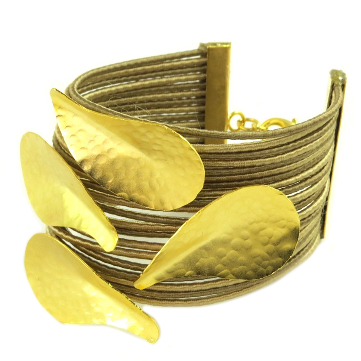Bracelet artisanal \'Athena\' doré taupe - 70x55 mm - [Q7864]